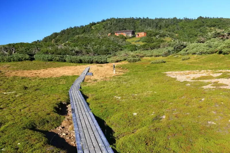 ゼンジガ原の木道と光岳小屋