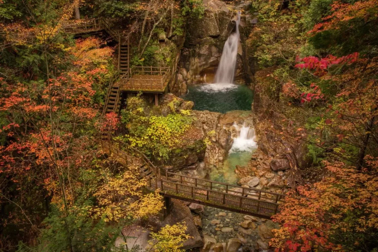 秋の紅葉と竜神の滝